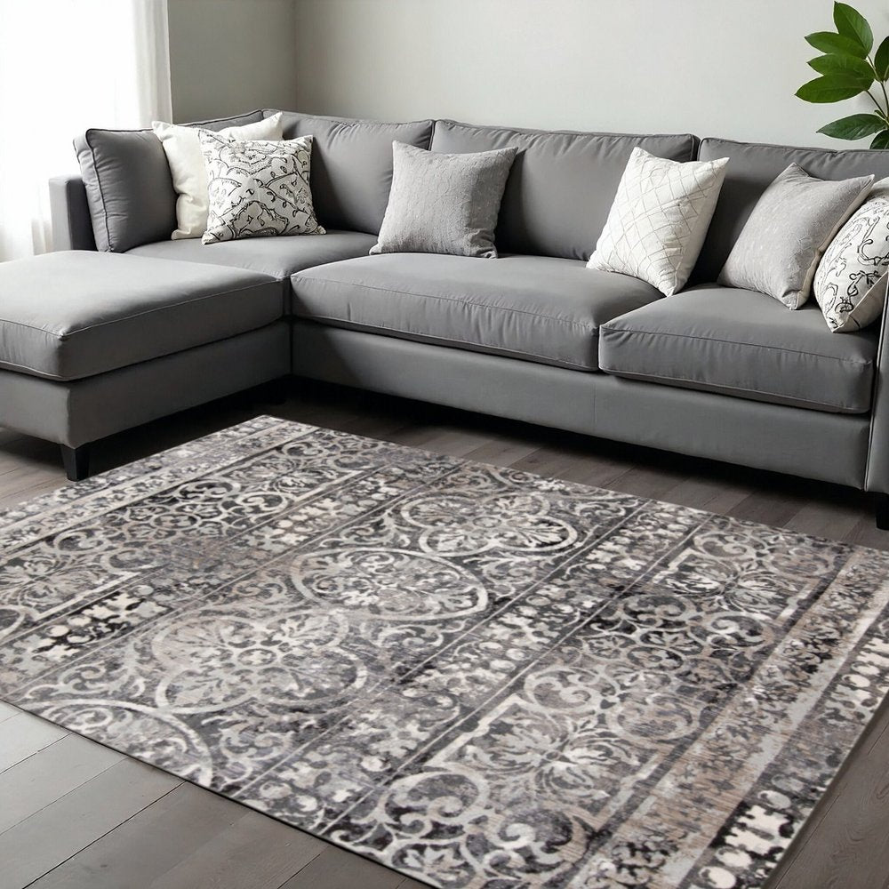 8' X 10' Gray And Ivory Abstract Distressed Area Rug
