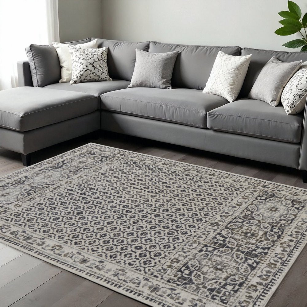 8' X 10' Gray And Ivory Abstract Distressed Area Rug