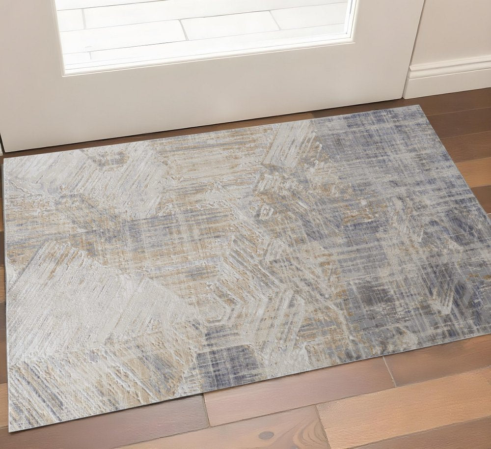 3' X 5' Ivory Gray And Tan Abstract Distressed Area Rug