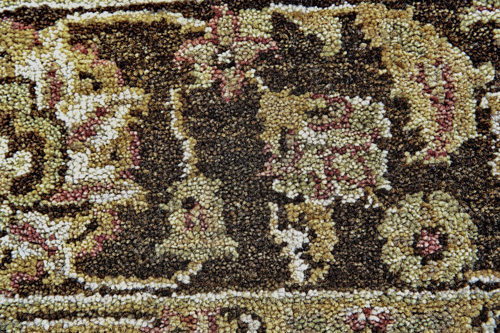 8' Brown Gold and Tan Wool Oriental Hand Knotted Round Rug