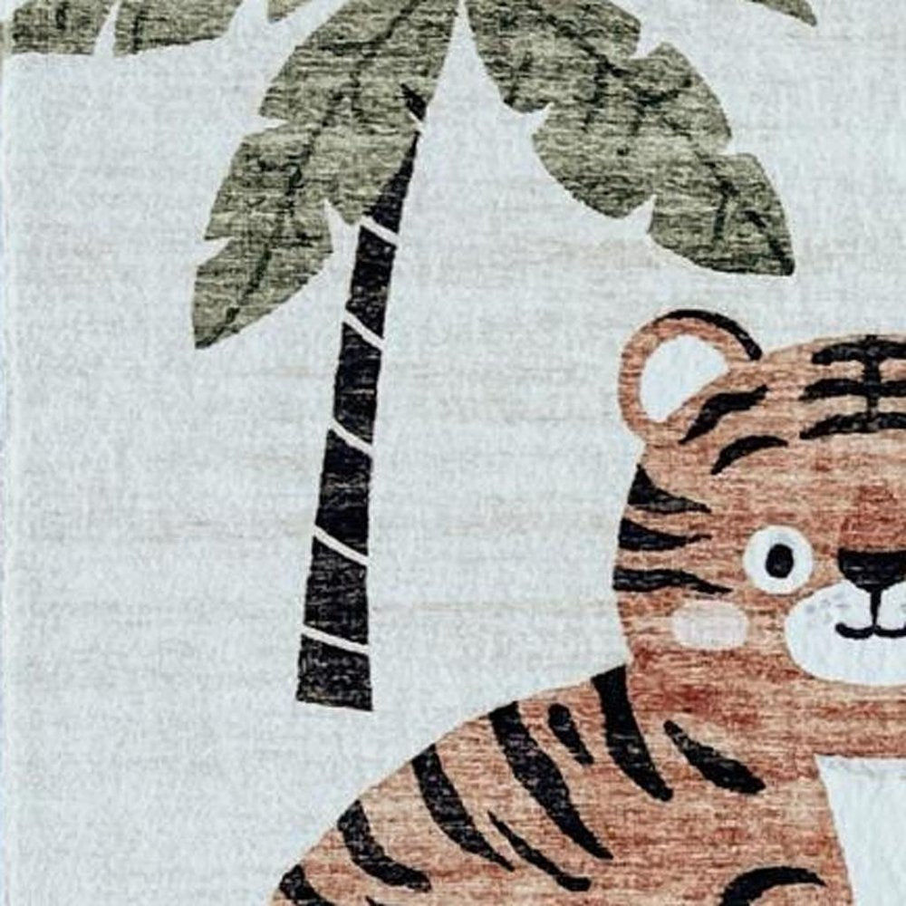 7' X 10' Gray Brown and Green Juvenile Zoo Animals Youthful Area Rug