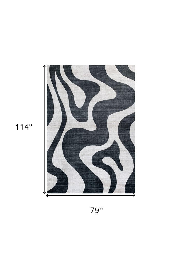 7' X 10' Black and White Zebra Print Area Rug