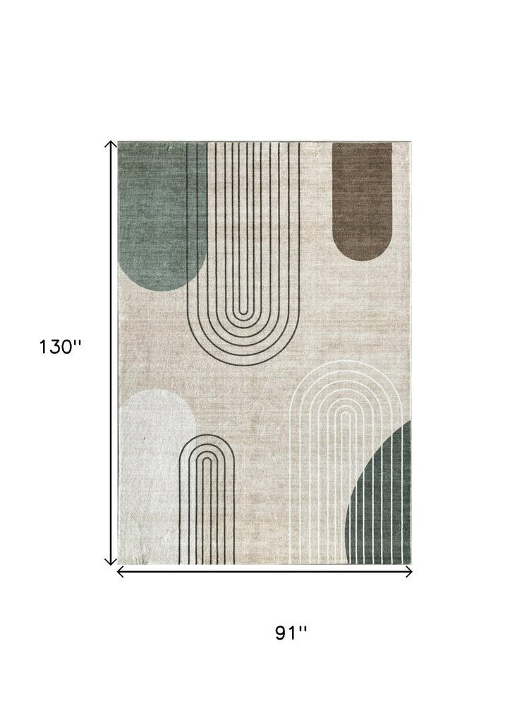7' X 10' Beige Brown and Green Abstract Area Rug