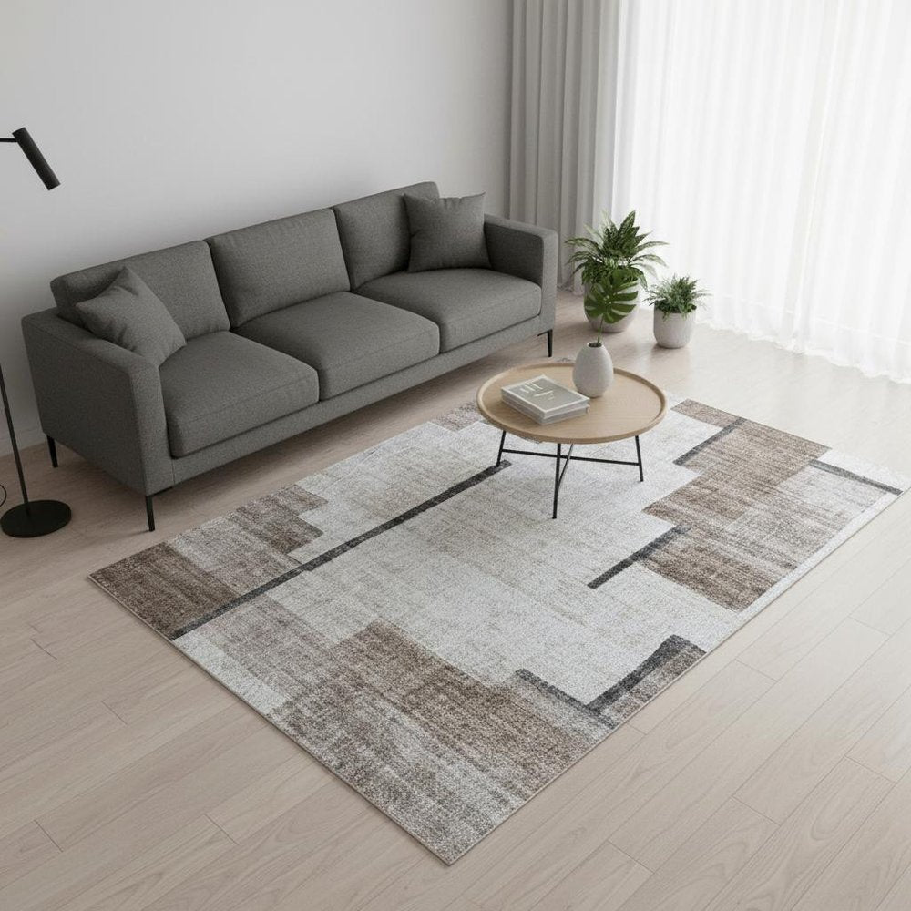 5' X 8' Beige and Brown Abstract Area Rug