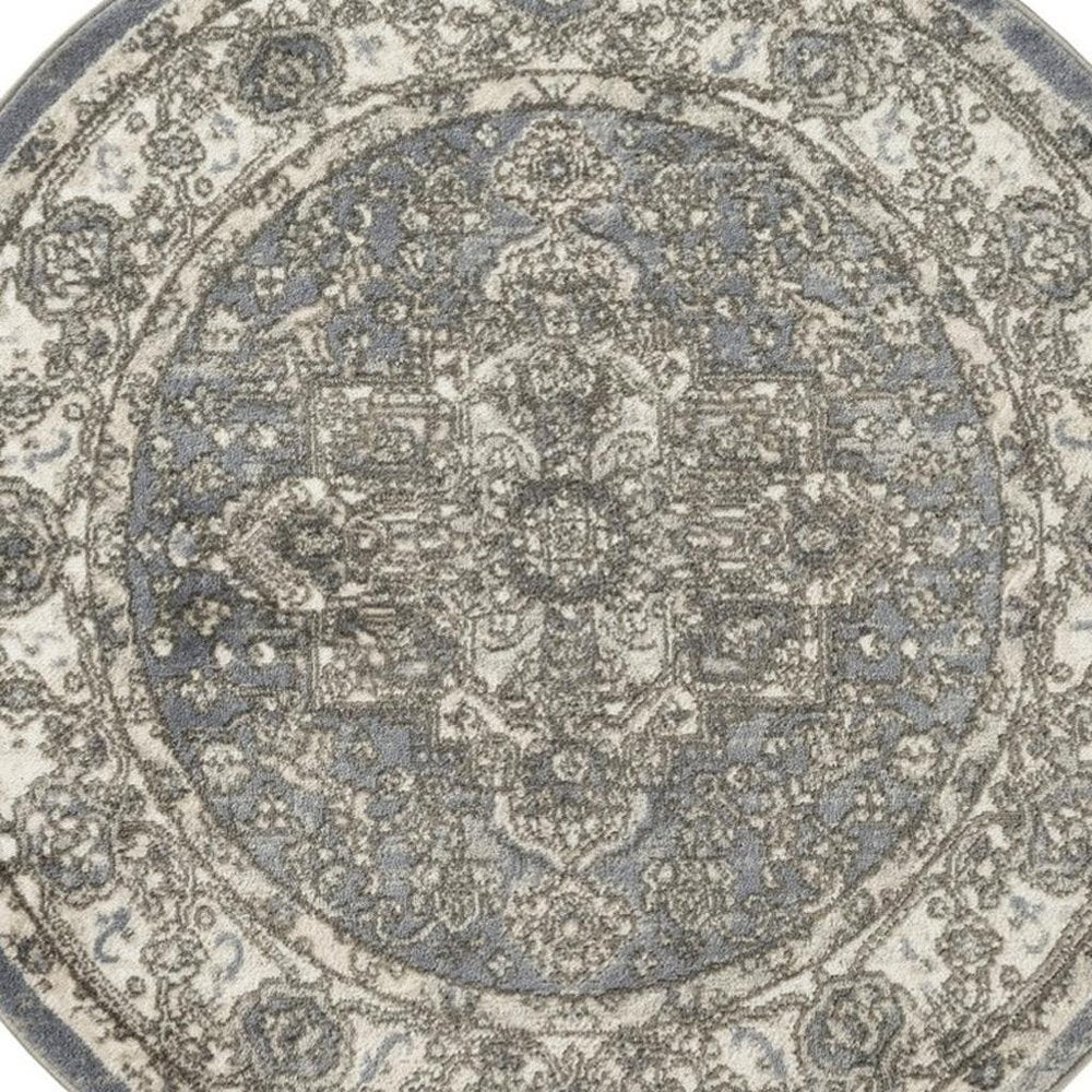 4' Blue Floral Power Loom Round Rug