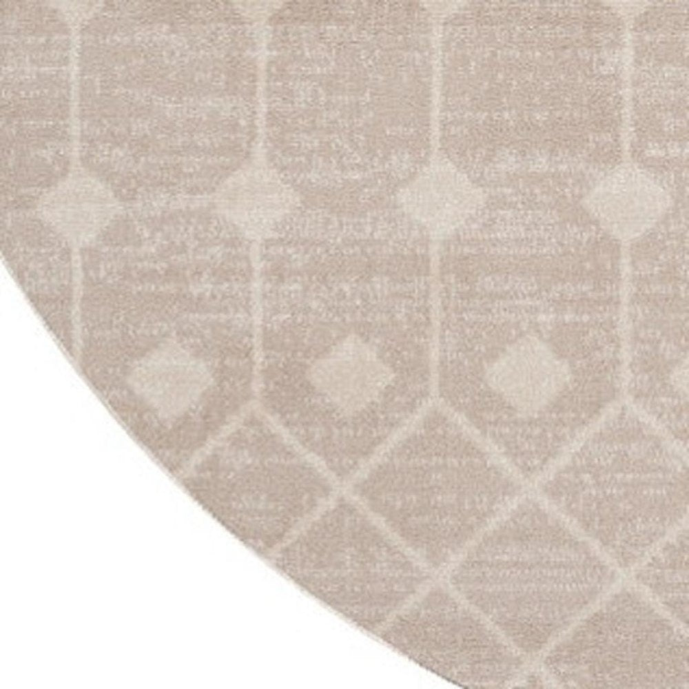 4' Beige Geometric Power Loom Round Rug