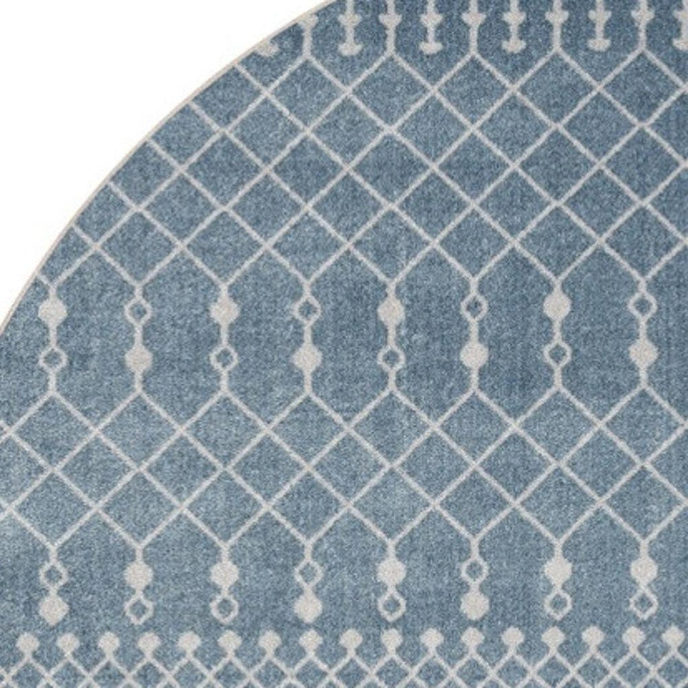 5' Blue Geometric Power Loom Round Rug