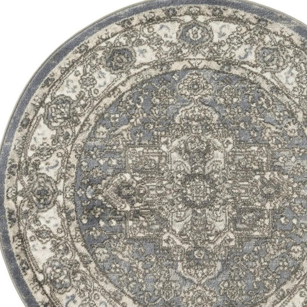 8' Blue Floral Power Loom Round Rug