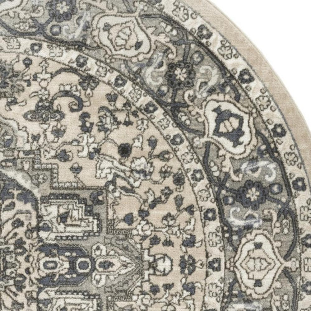 8' Blue Floral Power Loom Round Rug