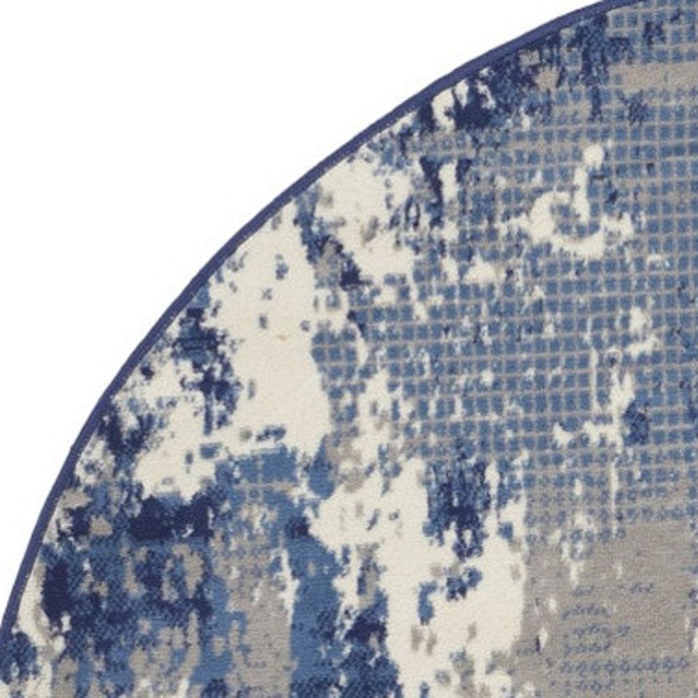 5' Blue Abstract Power Loom Round Rug