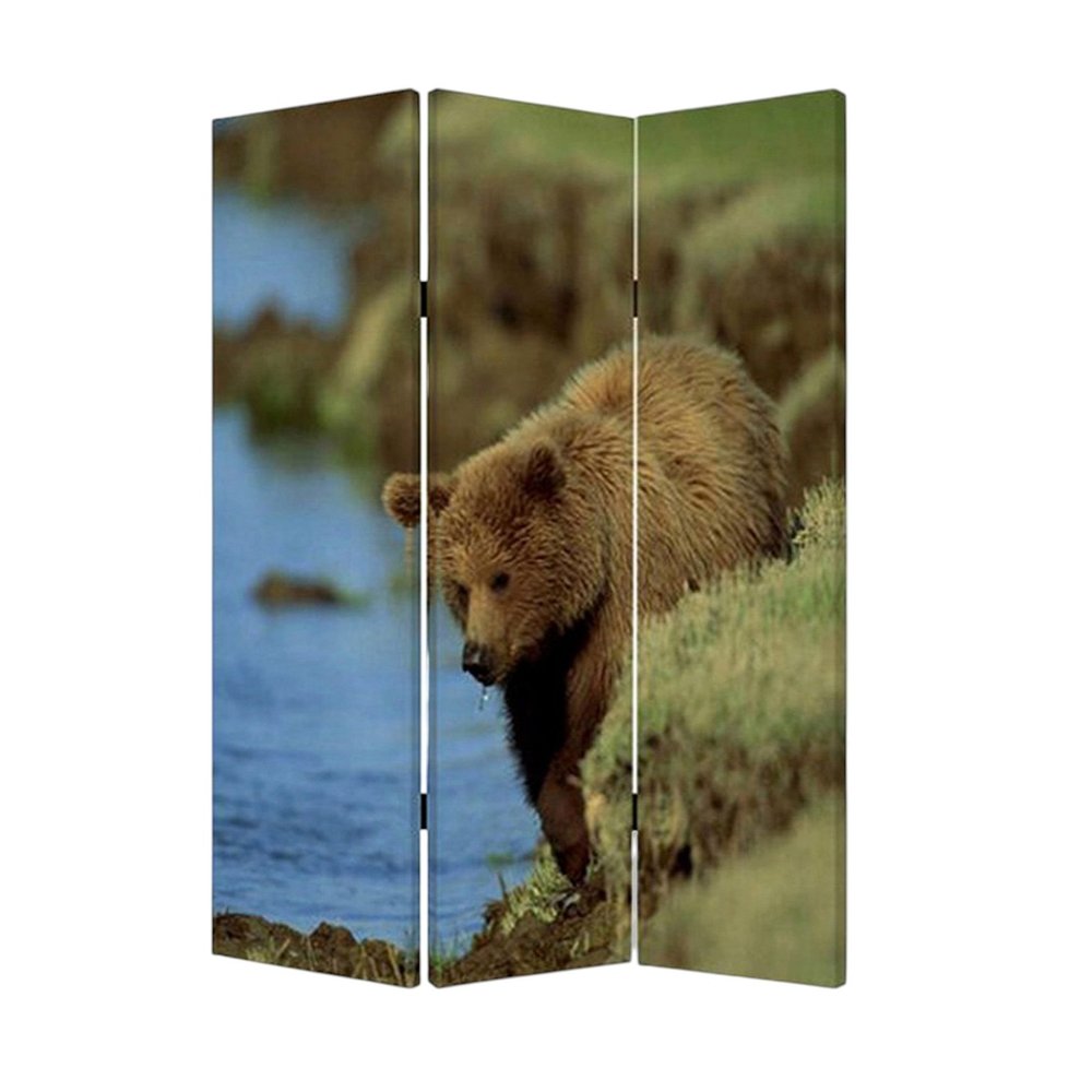 48" X 72" Multi Color Wood Canvas Bear  Screen