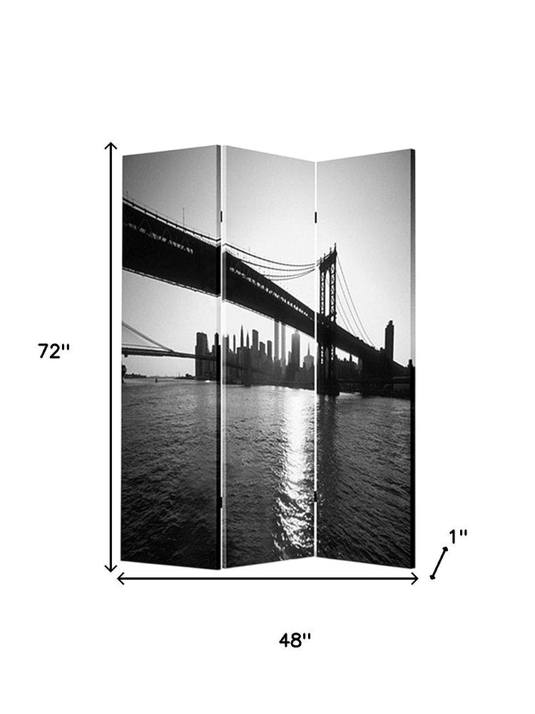 48" X 72" Multi Color Wood Canvas New York Skyline  Screen