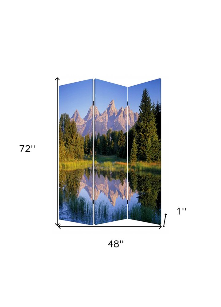 48 X 72 Multi Color Wood Canvas Mountain Peaks  Screen