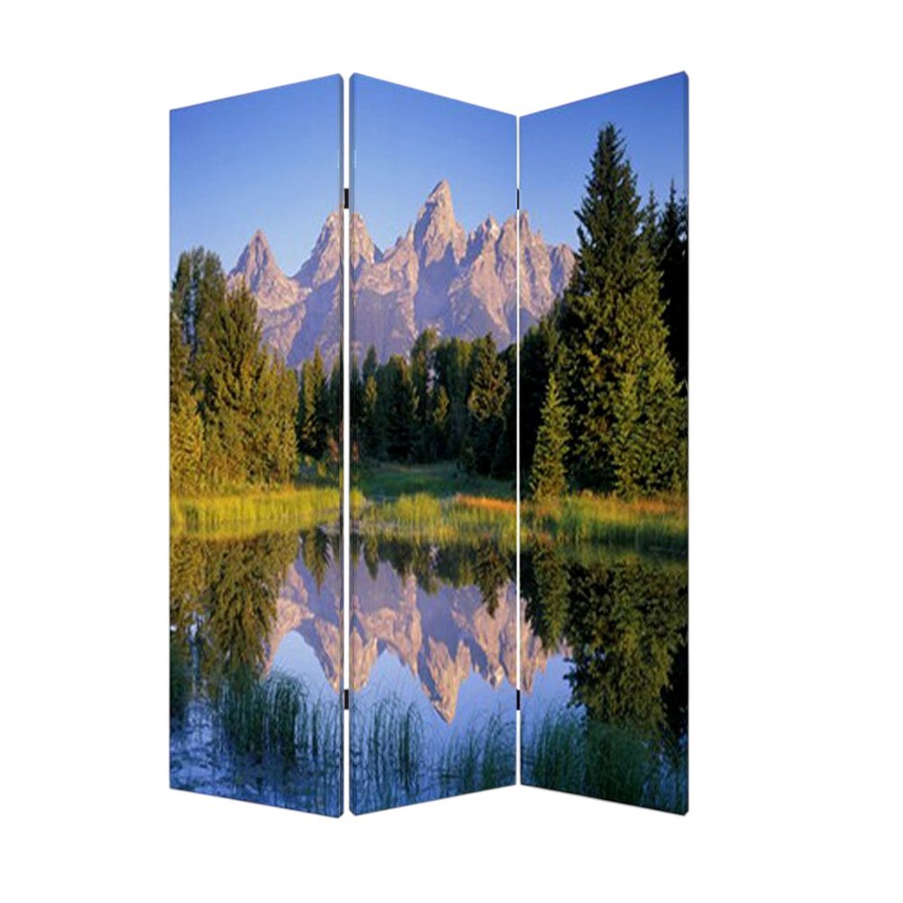 48 X 72 Multi Color Wood Canvas Mountain Peaks  Screen
