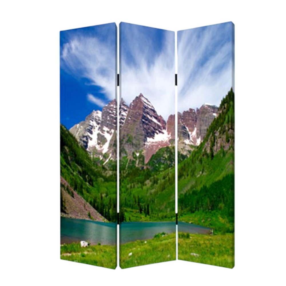 48 X 72 Multi Color Wood Canvas Mountain Peaks  Screen