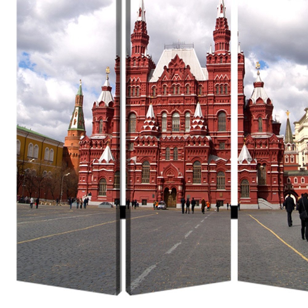 48" X 72" Red Blue and White Wood Canvas Russia  Screen