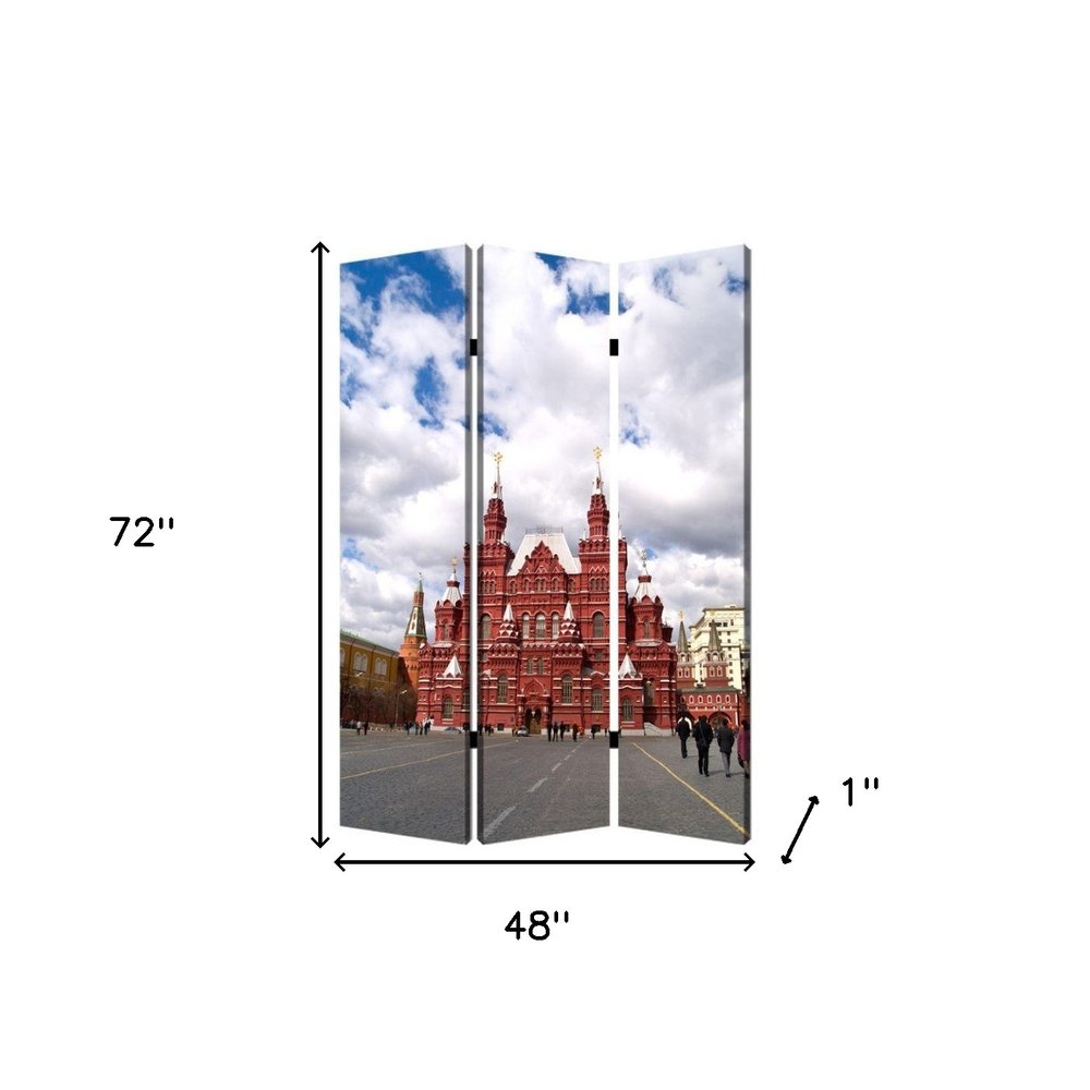 48" X 72" Red Blue and White Wood Canvas Russia  Screen