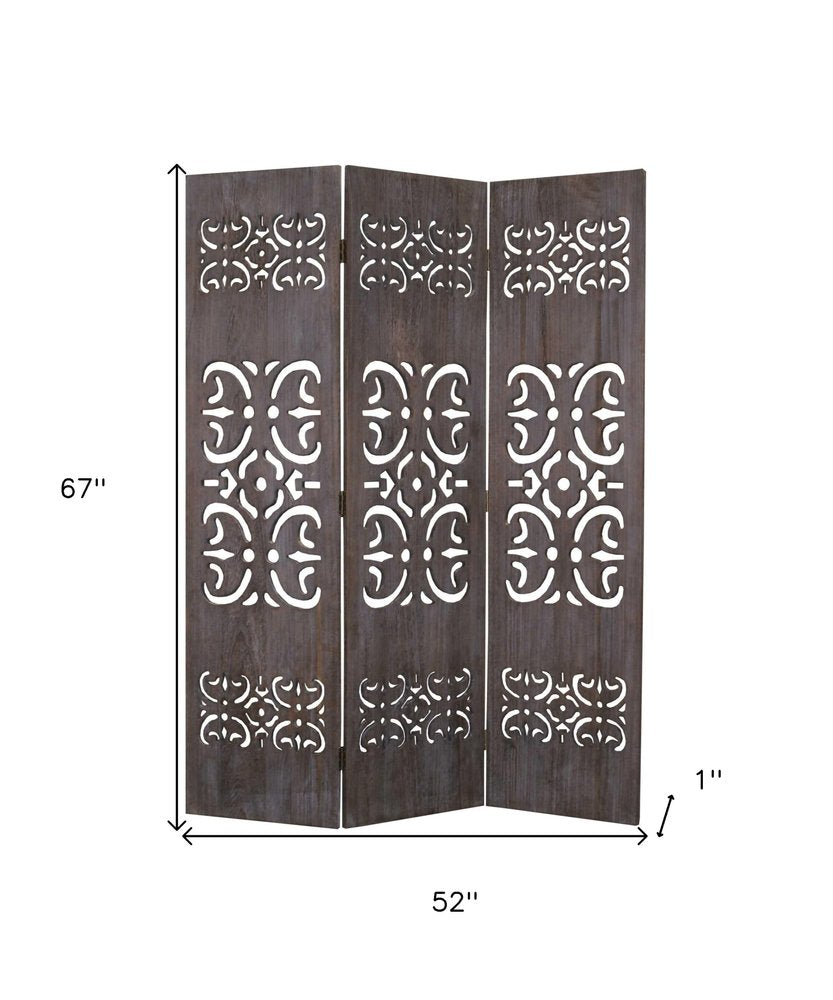 52 X 67 Brown 3 Panel Wood  Screen