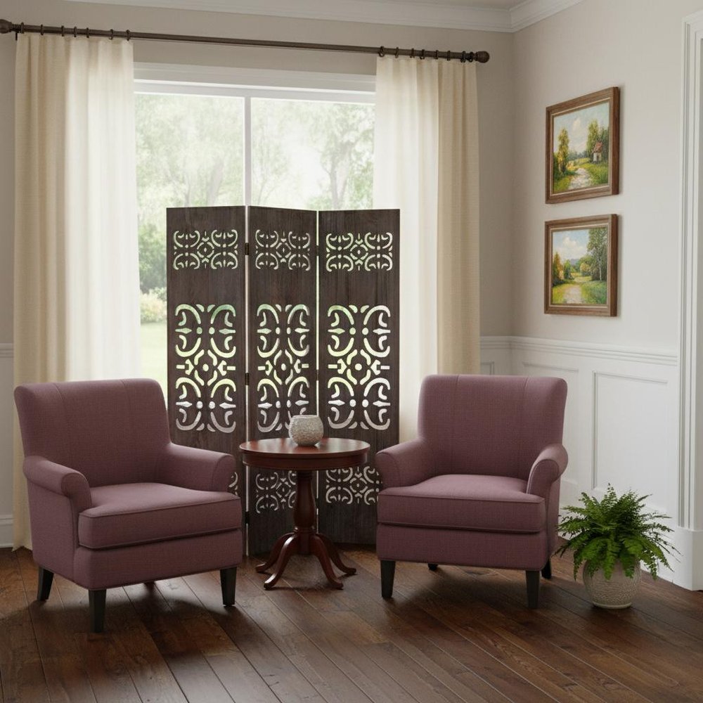 52 X 67 Brown 3 Panel Wood  Screen