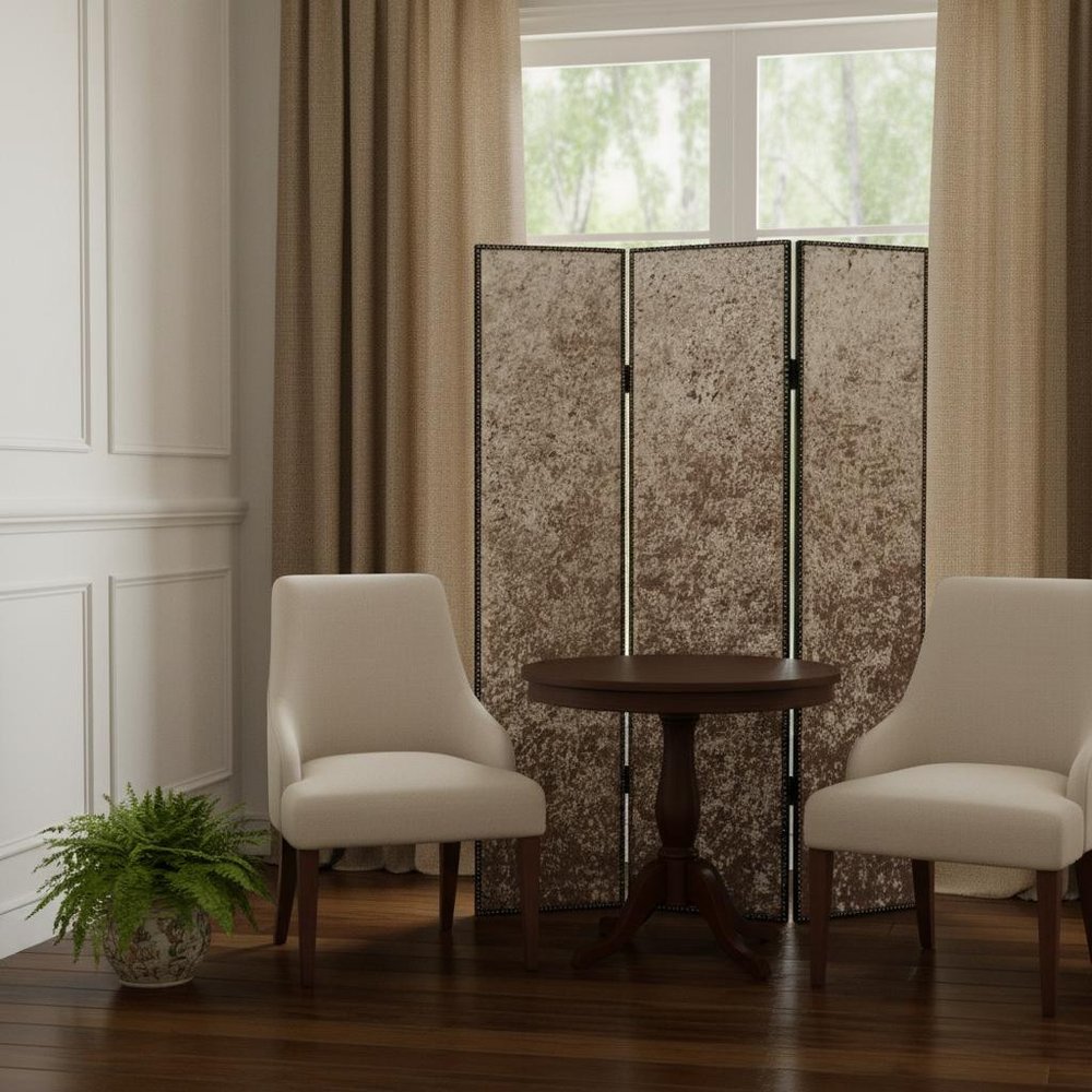 84 X 84 Tan Wood & Fabric  Screen