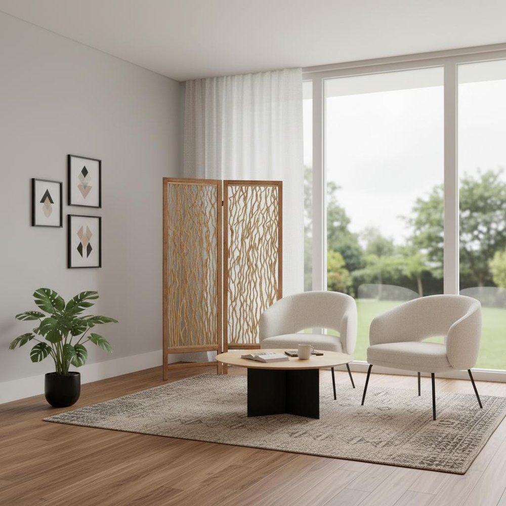 60 X 69 Brown 3 Panel Wood Foldable  Screen