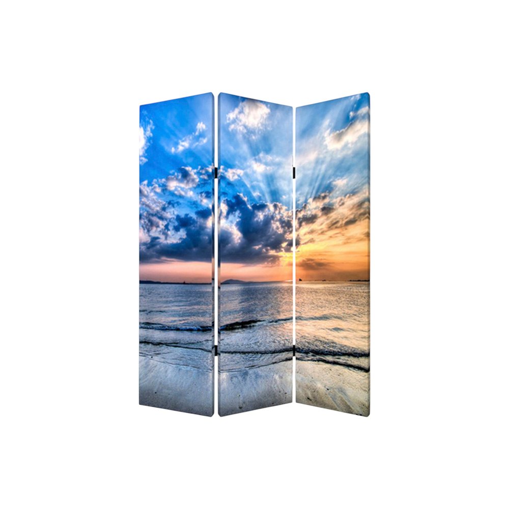 48" X 72" Multi Color Wood Canvas Seaside Serenity  Screen