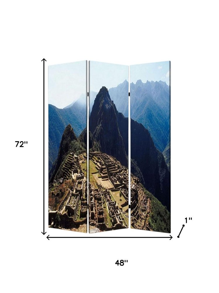 48" X 72" Multi Color Wood Canvas Machu Picchu  Screen