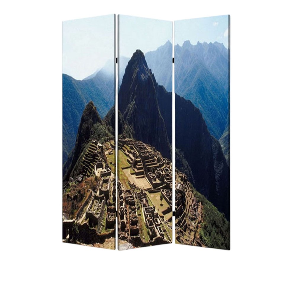 48" X 72" Multi Color Wood Canvas Machu Picchu  Screen
