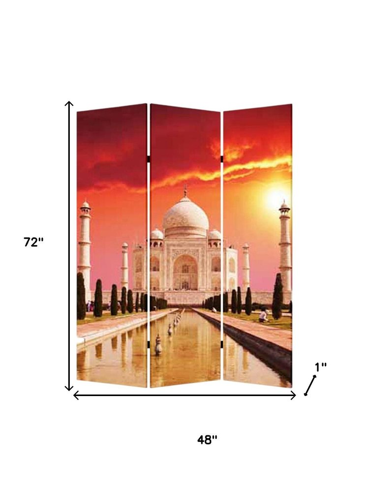 48" X 72" Multi Color Wood Canvas Taj Mahal  Screen