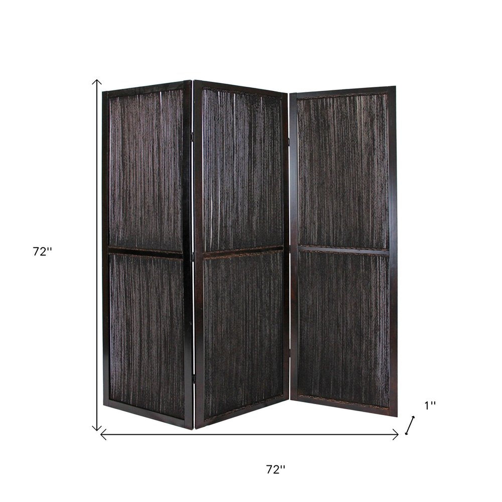 Dark Wood And Water Hyacinth 3 Panel Room Divider Screen