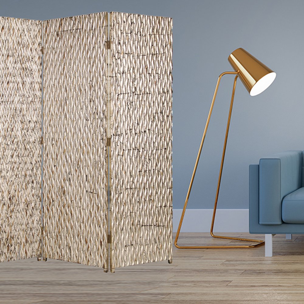 63" X 72" Silver Wood 3 Panel  Screen