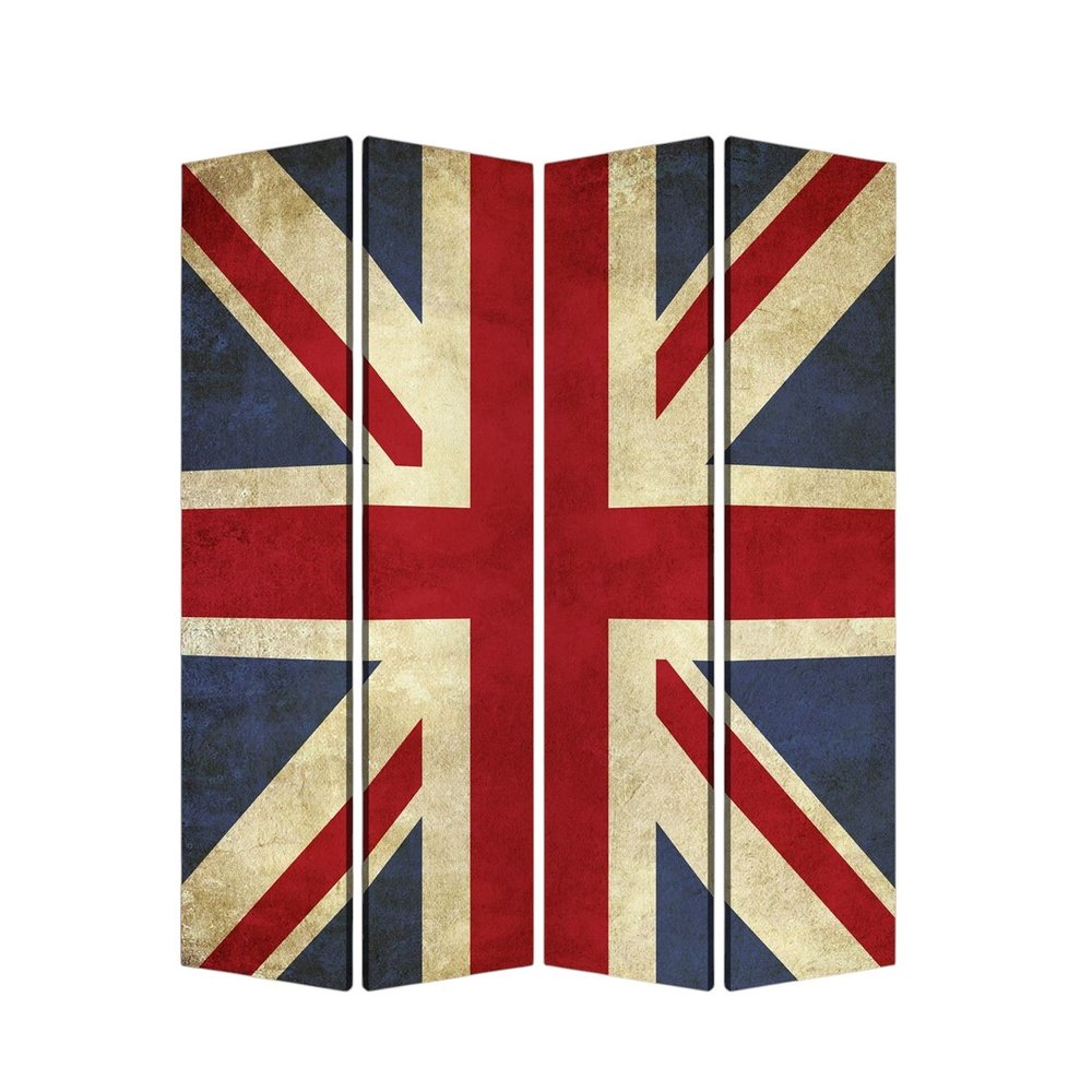 84 X 84 Multi Color Wood Canvas Union Jack  Screen