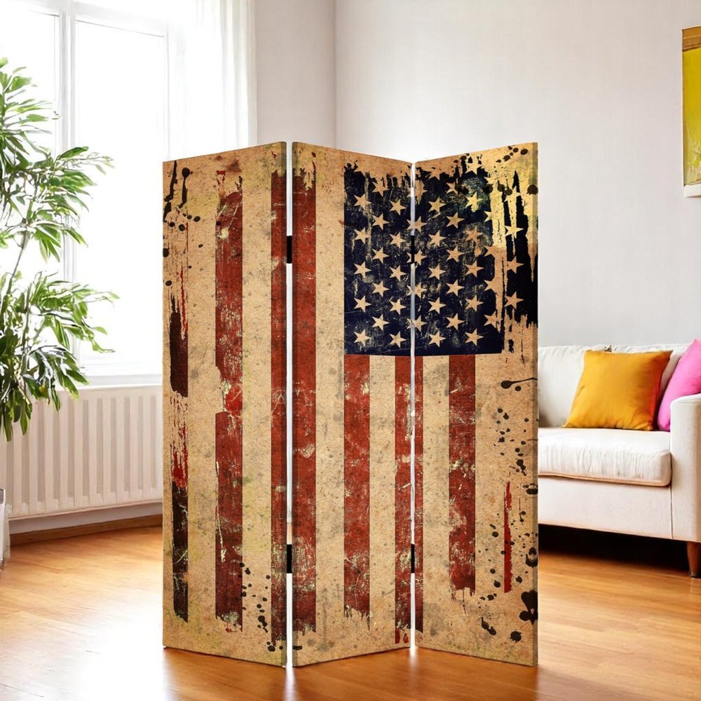 48 X 72 Multi Color Wood Canvas American Flag  Screen