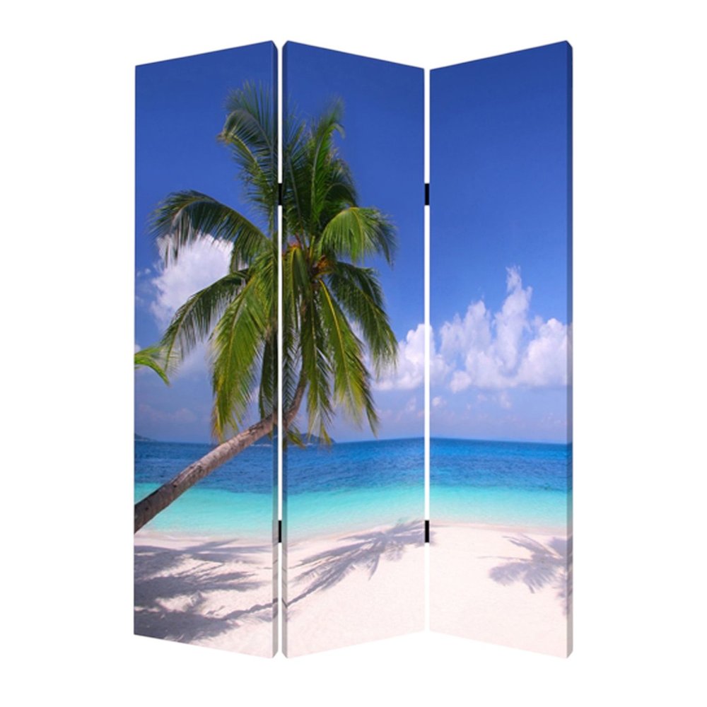 48 X 72 Multi Color Wood Canvas Palm Tripical  Screen