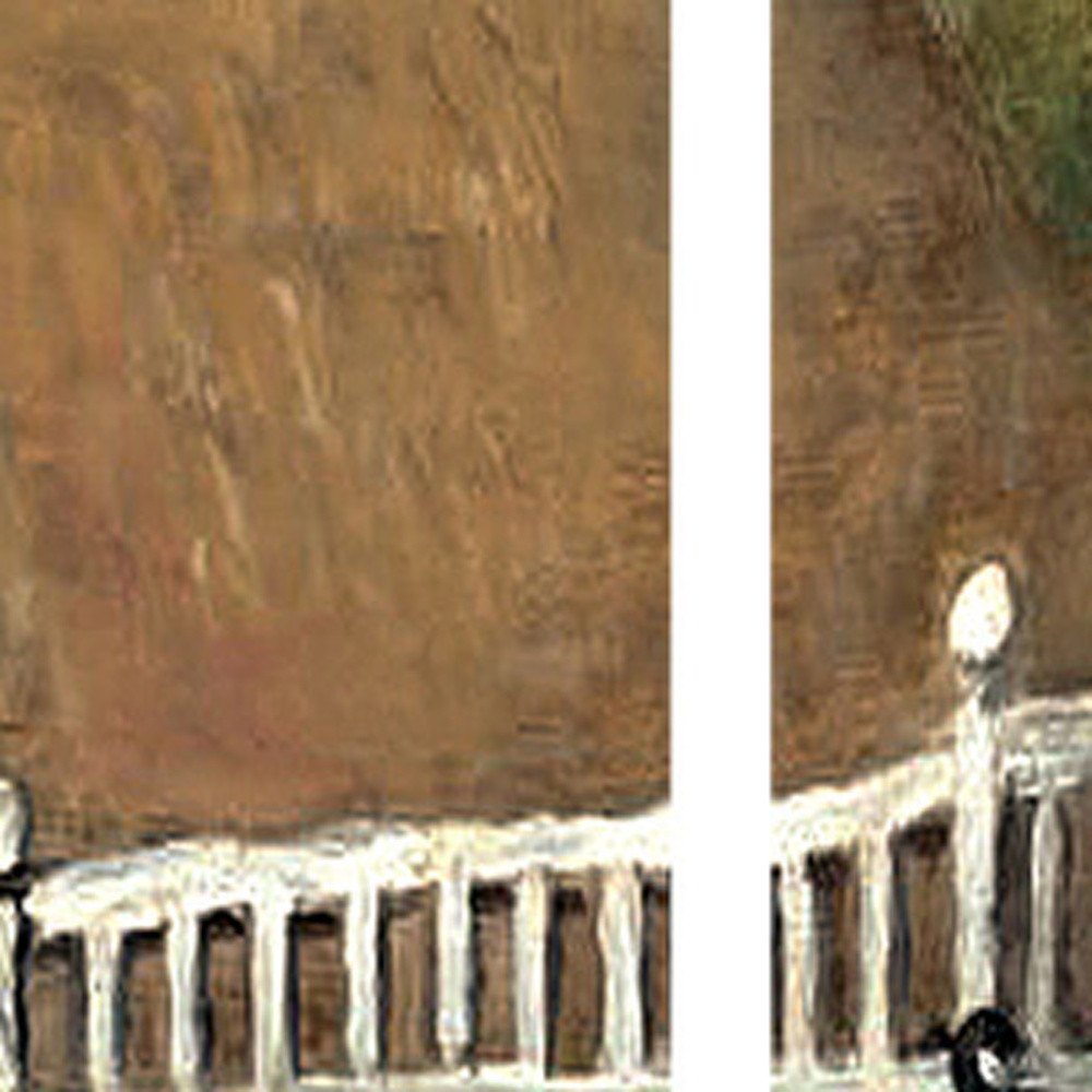 48 X 72 Multi Color Wood Canvas Seaside Town Slate  Screen