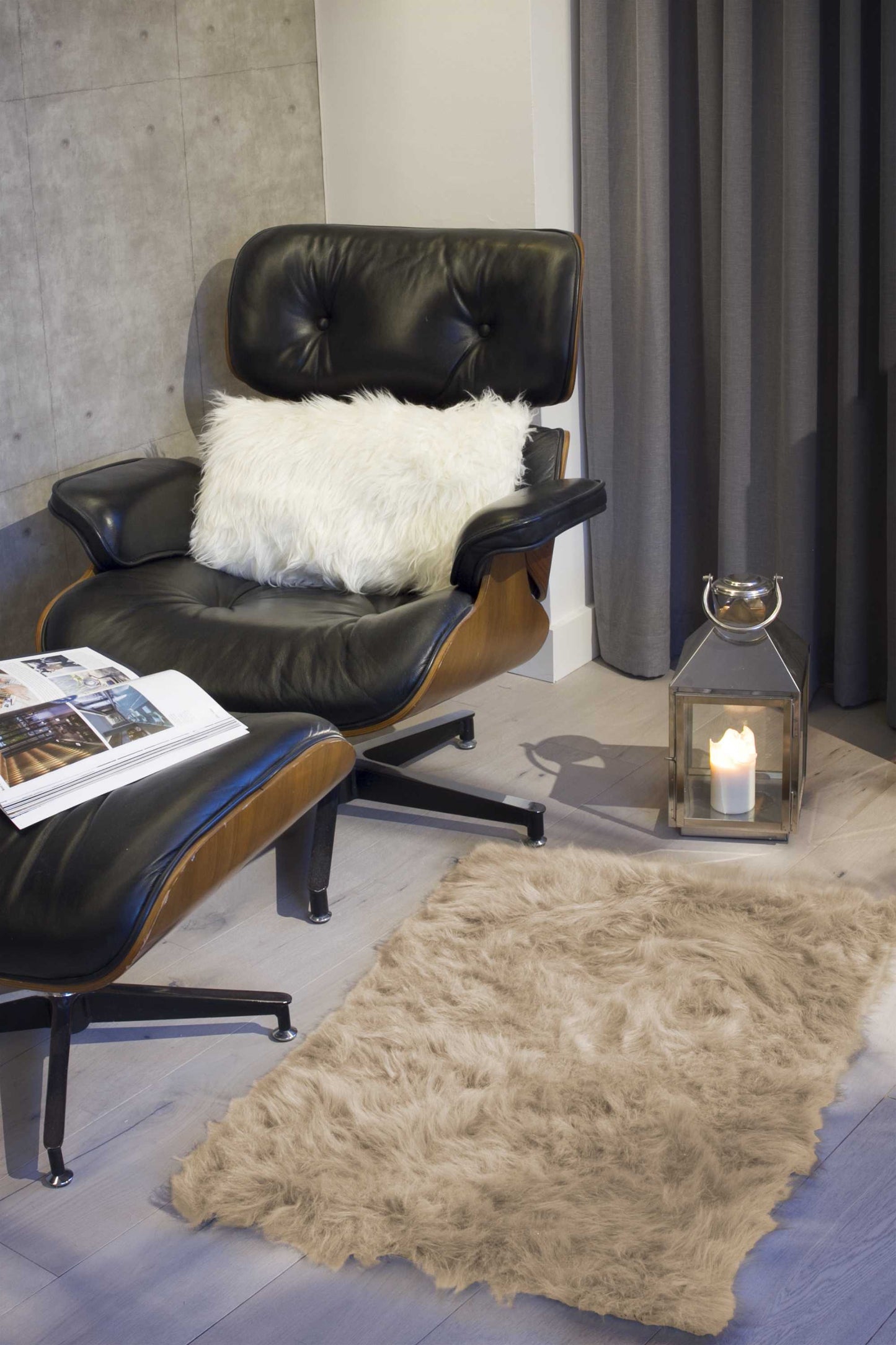 2' X 3' Black Faux Sheepskin Animal Print Washable Area Rug