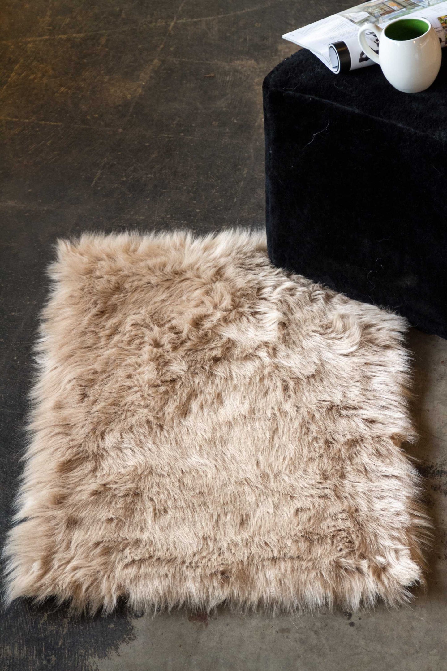 2' X 3' Black Faux Sheepskin Animal Print Washable Area Rug