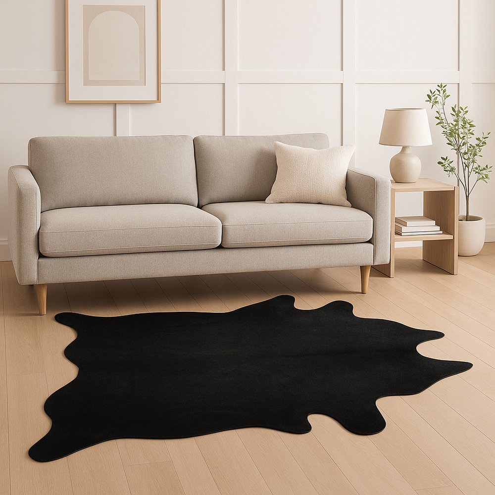 6' X 7' Black Cowhide Area Rug