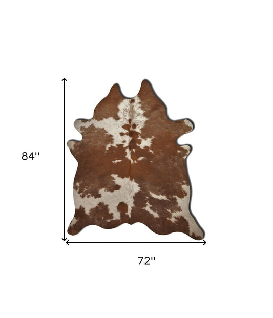6' X 7' Brown And White Cowhide Cowhide Print Area Rug