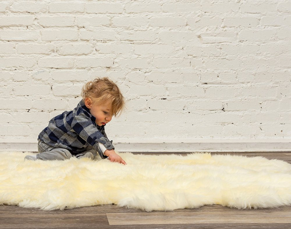 6' Natural Genuine Sheepskin Animal Print Shag Area Rug