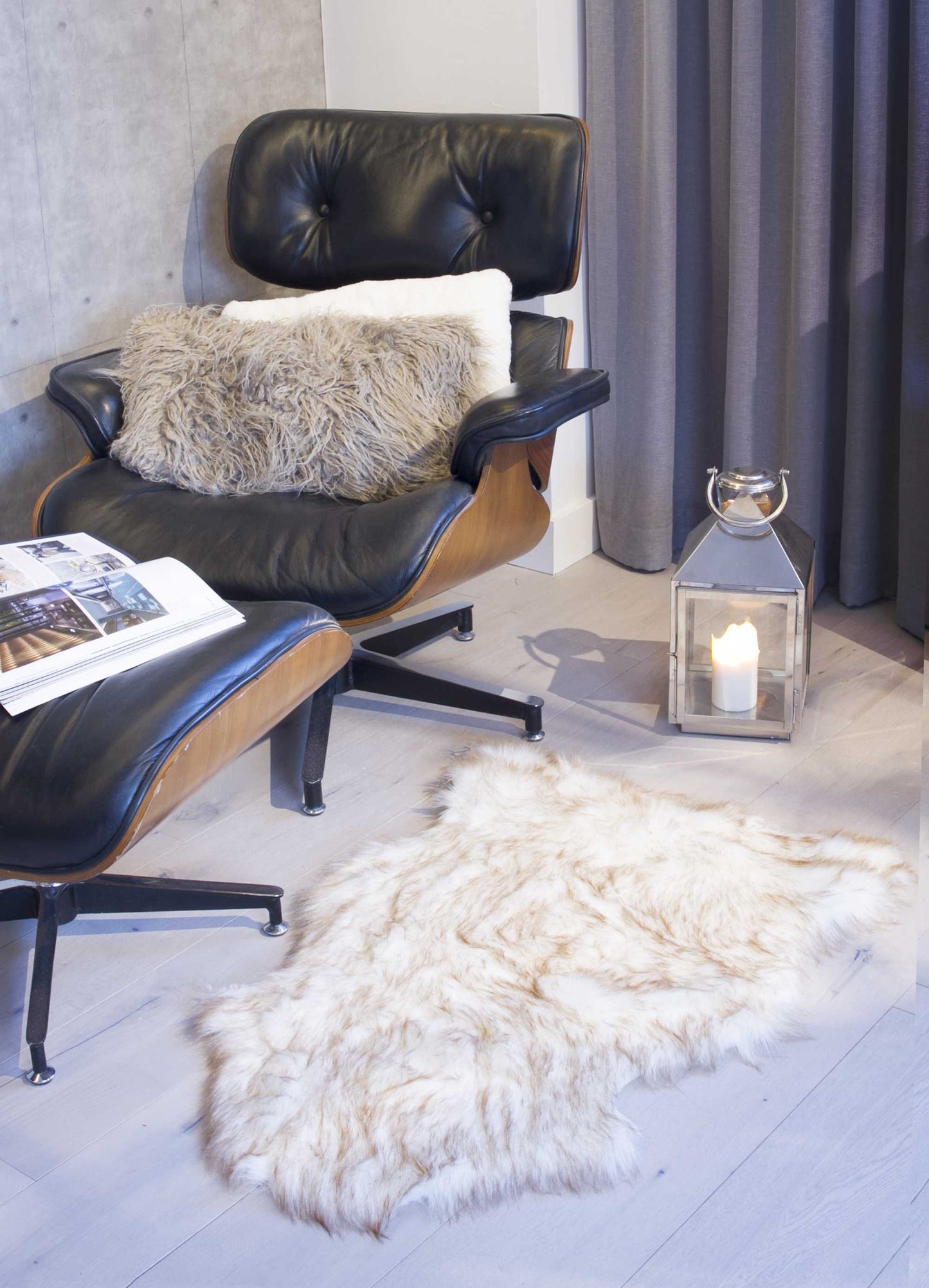 2' X 3' Black Faux Sheepskin Animal Print Washable Area Rug