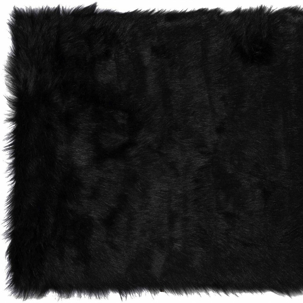 2' X 3' Black Faux Sheepskin Animal Print Washable Area Rug