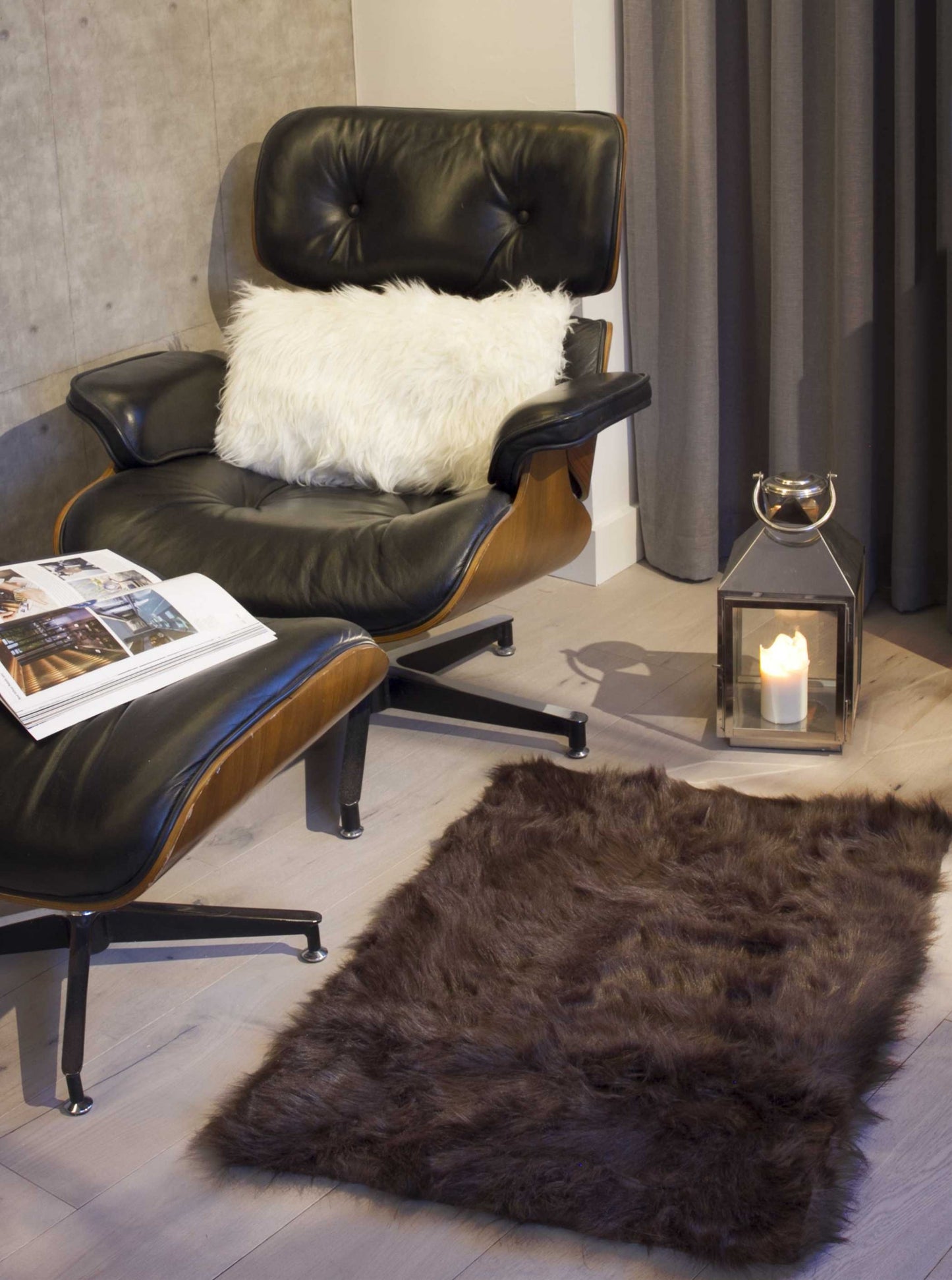 2' X 3' Black Faux Sheepskin Animal Print Washable Area Rug