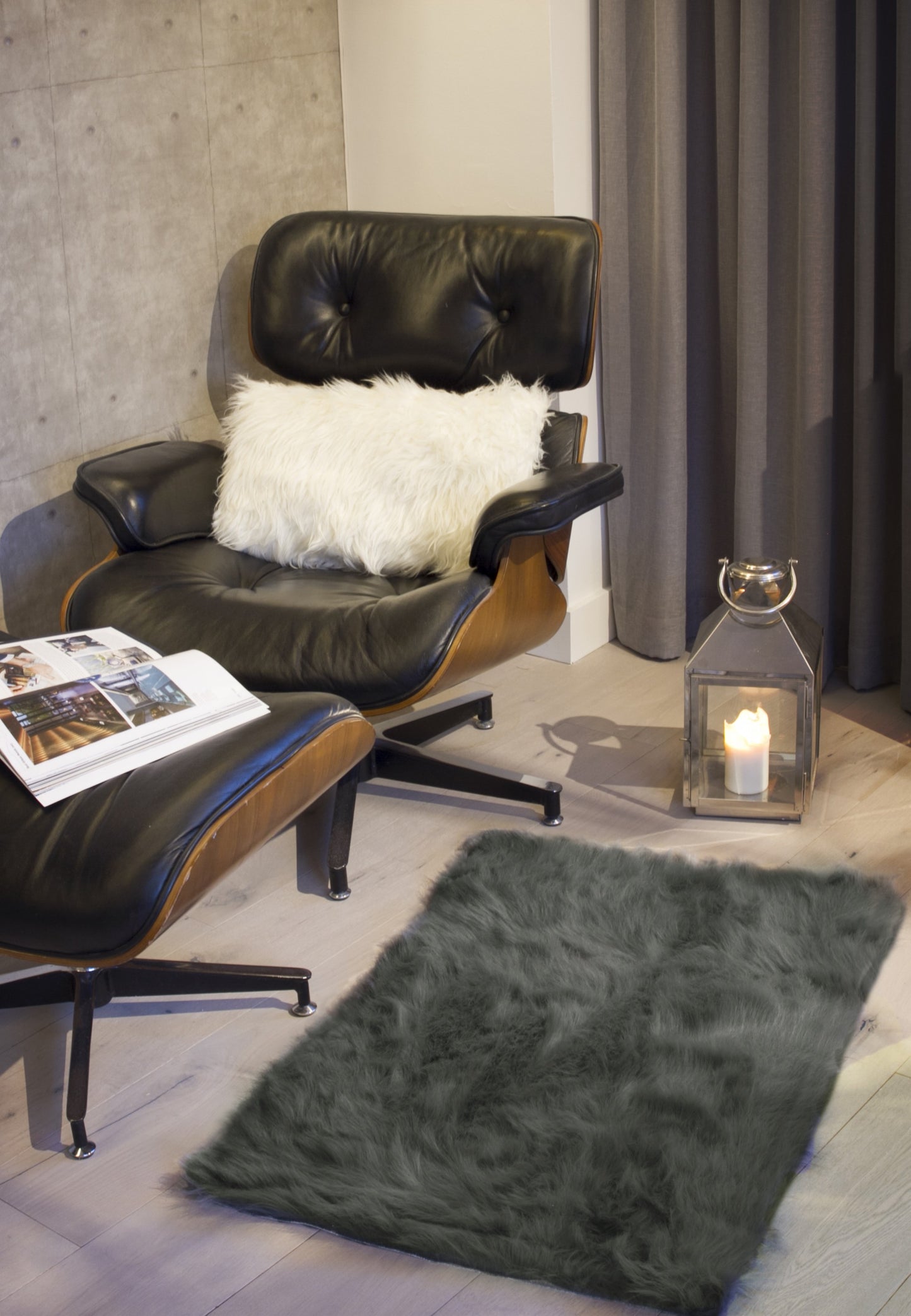 2' X 3' Black Faux Sheepskin Animal Print Washable Area Rug