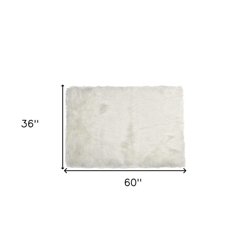 3' X 5' Off White Faux Fur Shag Area Rug