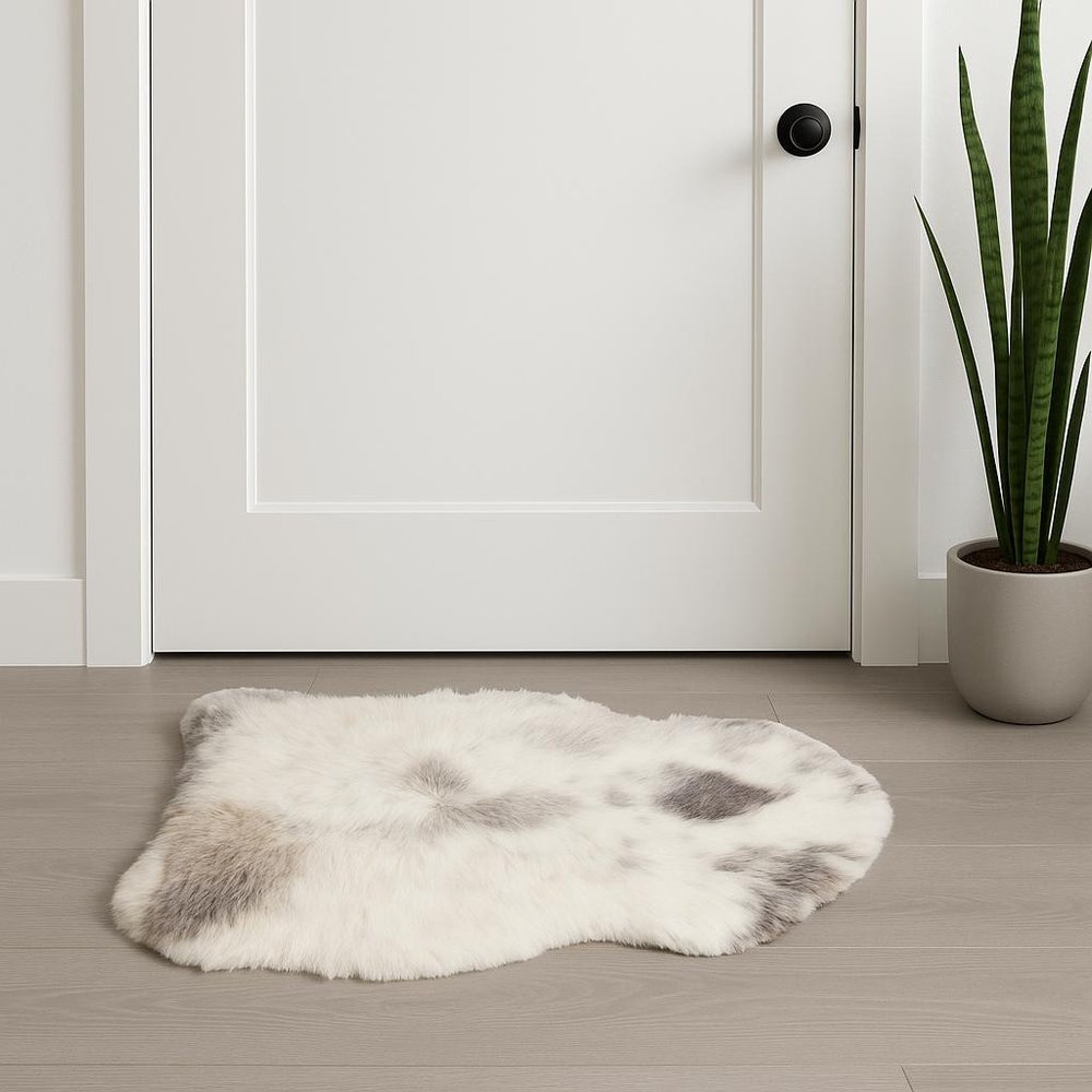 2' X 3' Ivory Black and Gray Spotted Shag Sheepskin Area Rug