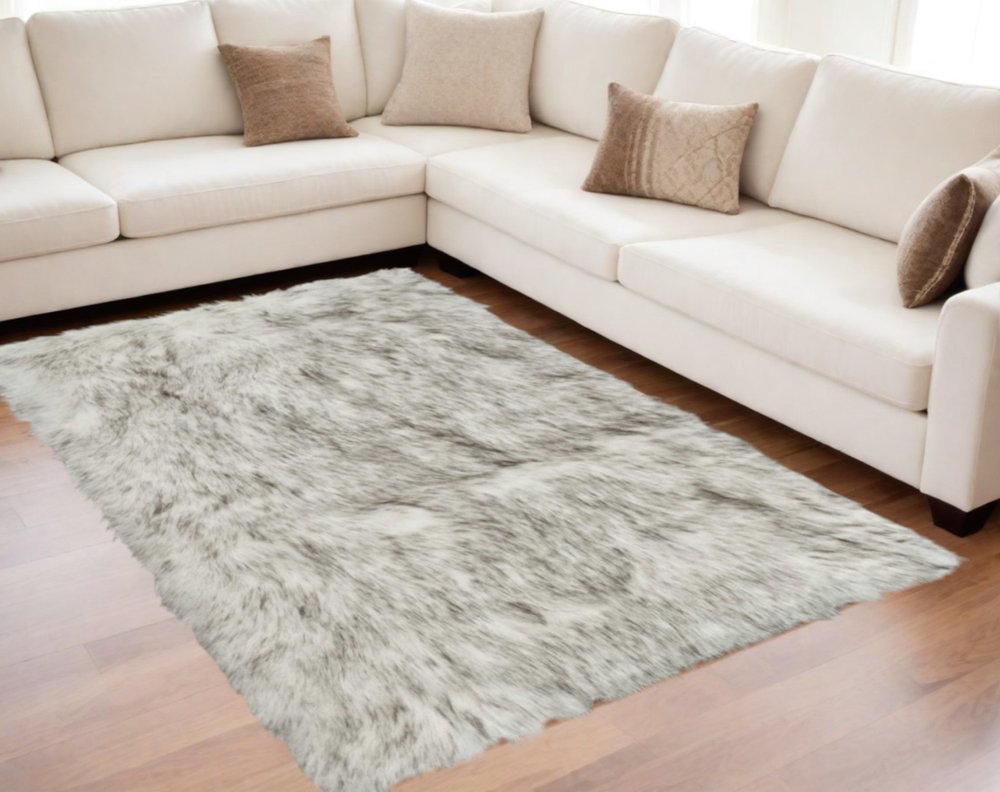 5' X 8' Gray Faux Fur Ombre Flokati Washable Area Rug