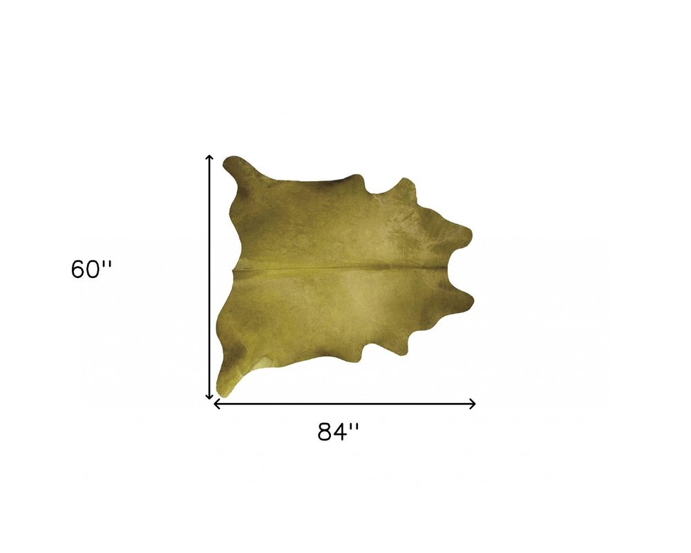 5' X 7' Lime Green Cowhide Area Rug