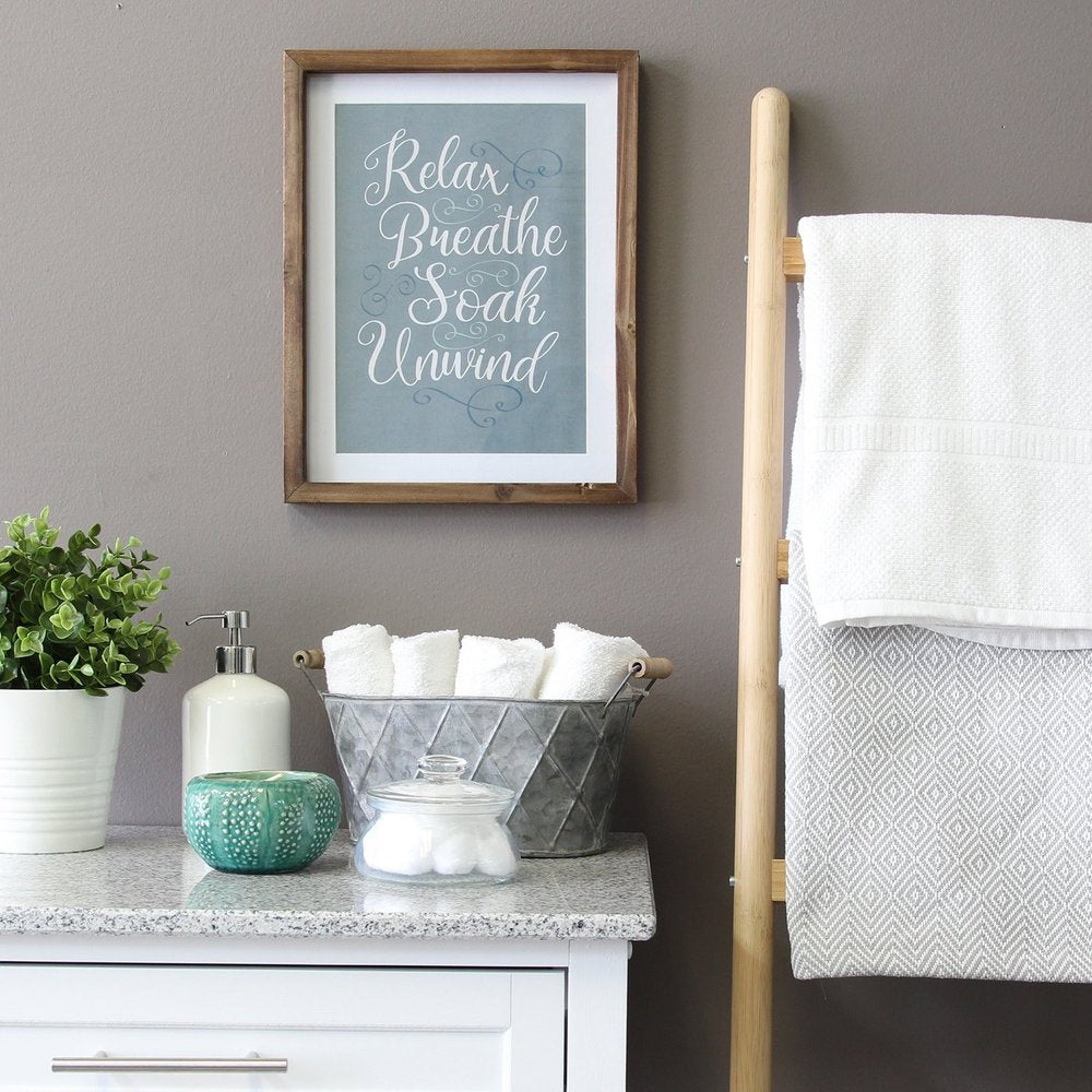 14" X 11" Relax Breathe Soak Unwind Brown Framed Bathroom Wall Art