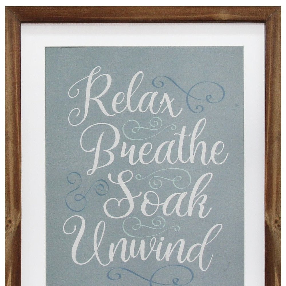 14" X 11" Relax Breathe Soak Unwind Brown Framed Bathroom Wall Art